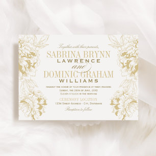 Elegant Champagne Gold Floral Peony Wedding Invitation
