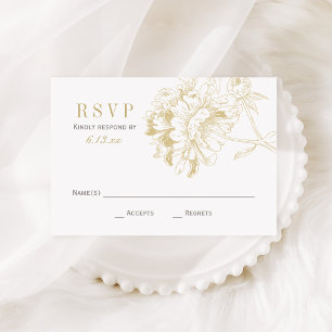 Elegant Champagne Gold Floral Peony Wedding RSVP Card