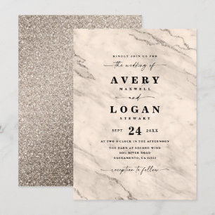 Elegant Champagne Gold Marble & Glitter Wedding Invitation