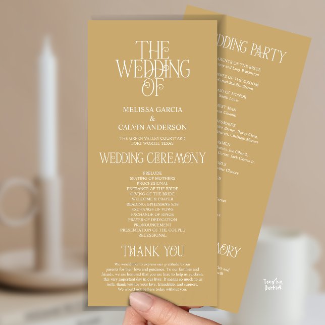Elegant Champagne Gold Typography Wedding Program (Elegant Champagne Gold Typography Modern Romantic Wedding Program Card)