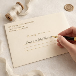 Elegant Champagne Gold Wedding Return Address Envelope