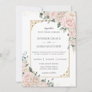 Elegant Champagne Ivory Blush Floral Wedding Invitation