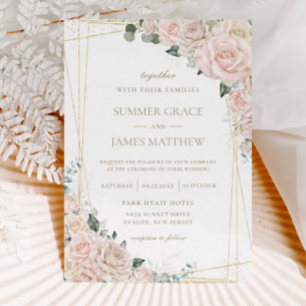 Elegant Champagne Ivory Blush Floral Wedding Invitation