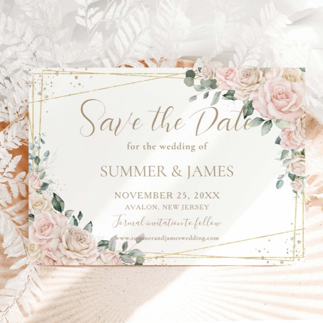 Elegant Champagne Ivory Blush Floral Wedding Save The Date (Creator Uploaded)