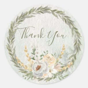 Elegant Champagne Ivory Floral Script  Thank You Classic Round Sticker