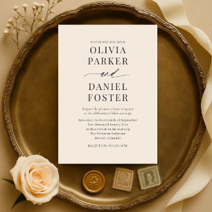 Elegant Champagne Modern Minimalist Wedding Invitation