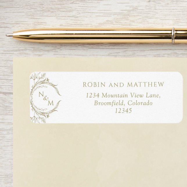 Elegant Champagne Monogram Mariage Adresse de reto (Créateur téléchargé)