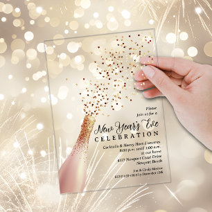 Elegant Champagne New Year's Eve Acrylic Invitations