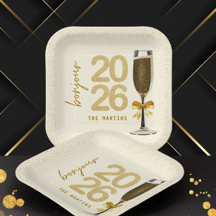 Elegant Champagne New Year's Eve Paper Plate