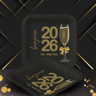 Elegant Champagne New Year's Eve Paper Plate