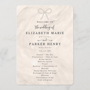 Elegant Champagne Pearl Bow Wedding Ceremony Program
