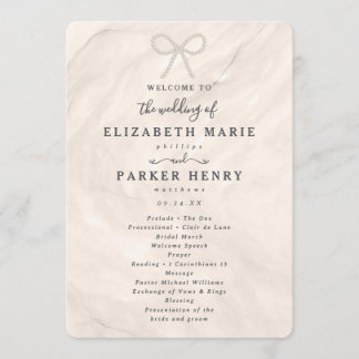 Elegant Champagne Pearl Bow Wedding Ceremony Program