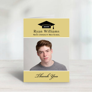 Elegant Champagne Personalized Graduation Photo Thank You Card