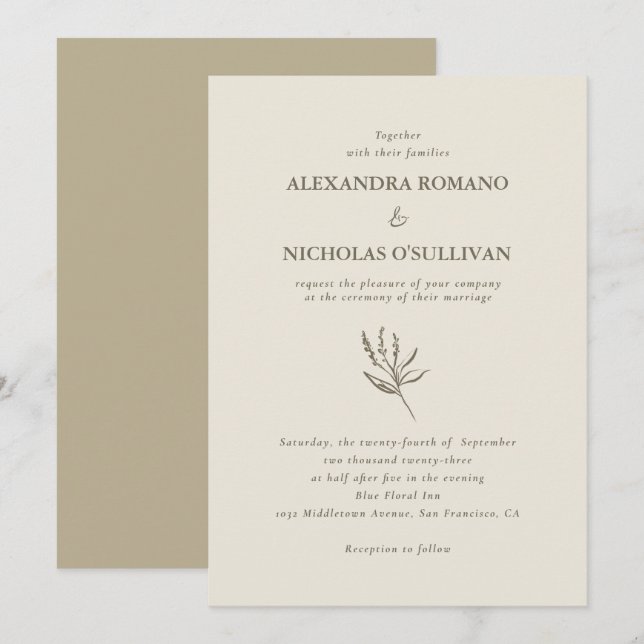 Elegant Champagne Romantic Wedding  Invitation (Front/Back)
