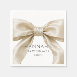 Elegant Champagne Satin Bow Baby Girl Shower Napkin
