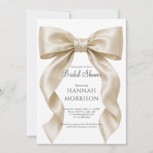 Elegant Champagne Satin Bow Bridal Shower Invitation