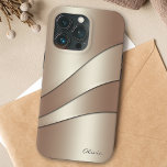 Elegant Champagne Shimmer Waves Pattern with Name Case-Mate iPhone Case<br><div class="desc">A beautifully sleek and classy phone case design for protecting your phone in style. It features a pattern of wavy curves in shimmering champagne neutral colours with shadows and highlights. A text template is included to personalize with your name, monogram or other desired text. You can also get this case...</div>