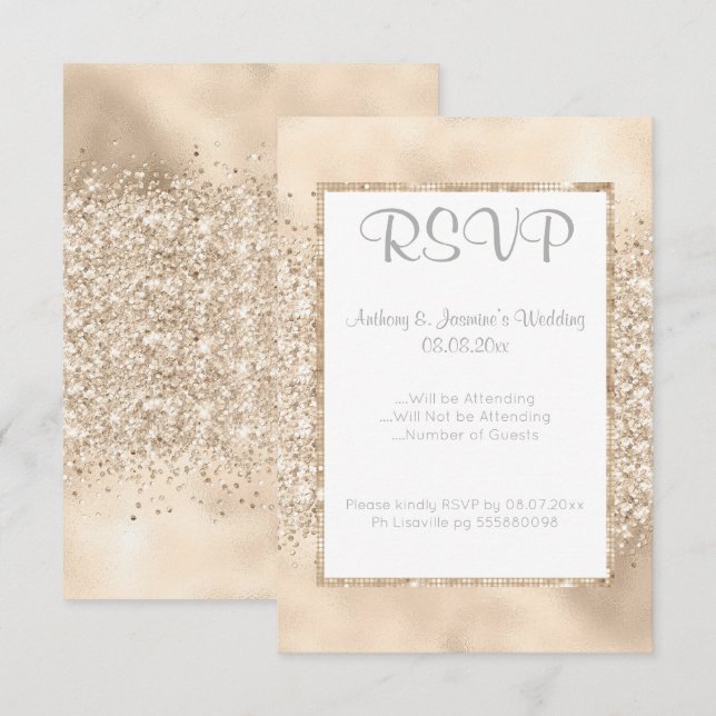ELEGANT CHAMPAGNE SPARKLE RSVP INVITATION (Front/Back)