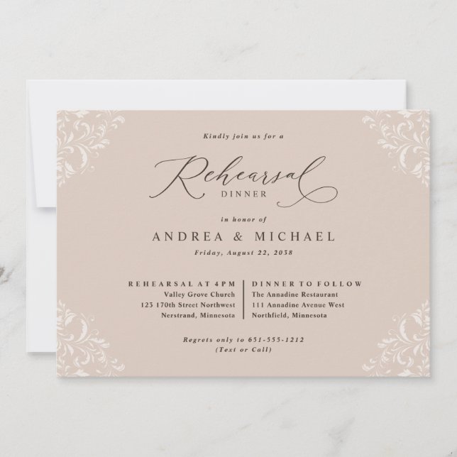 Elegant Champagne Tan Wedding Rehearsal Dinner Invitation (Front)