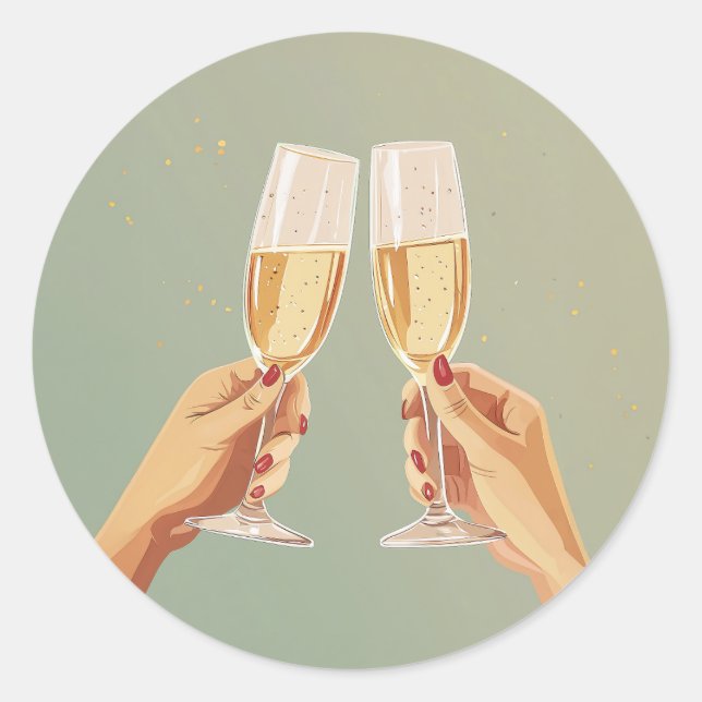 Elegant Champagne Toast Celebration Classic Round Sticker (Front)