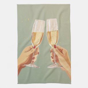 Elegant Champagne Toast Celebration Kitchen Towel