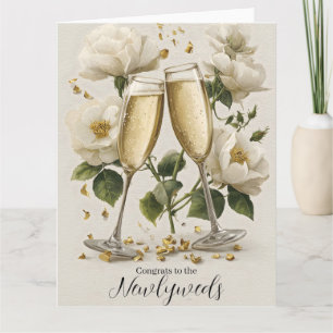 Elegant Champagne Toast with White Roses Card