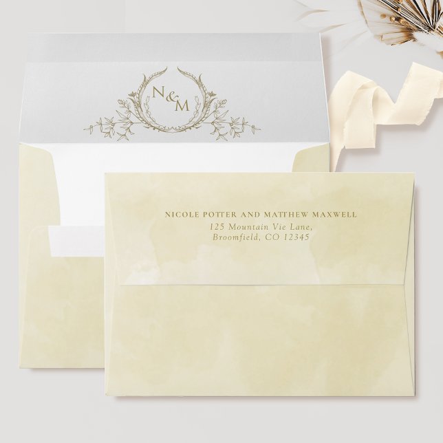 Elegant Champagne Watercolor Monogram Wedding Envelope (Creator Uploaded)