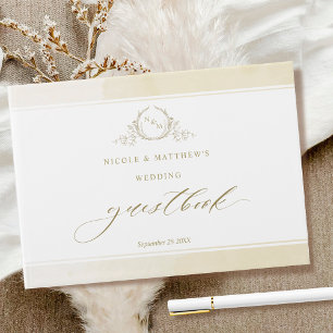Elegant Champagne Watercolor Monogram Wedding Guest Book