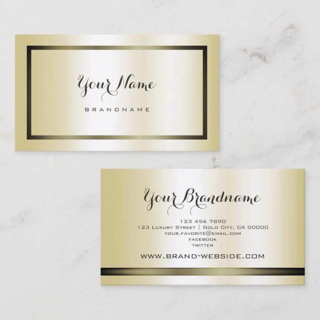 Elegant Champaigne Gold with Dark Frame Simple Business Card (Front/Back)