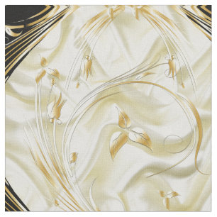 Elegant Champane Silk & Gold abstract flowers Fabric