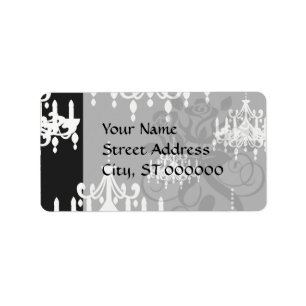 elegant chandelier black white damask label