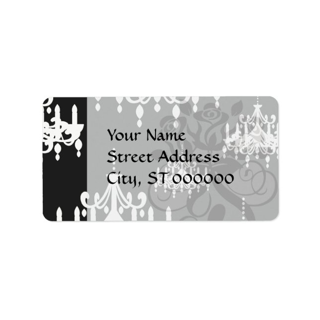elegant chandelier black white damask label (Front)