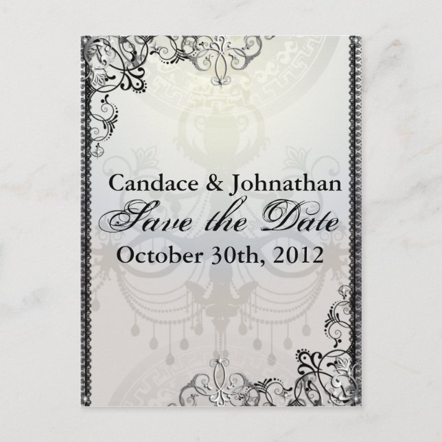 Elegant Chandelier & Flourishes Save the Date Announcement Postcard (Front)