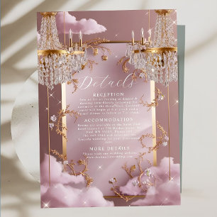 Elegant Chandelier Pink Clouds Wedding Enclosure Card
