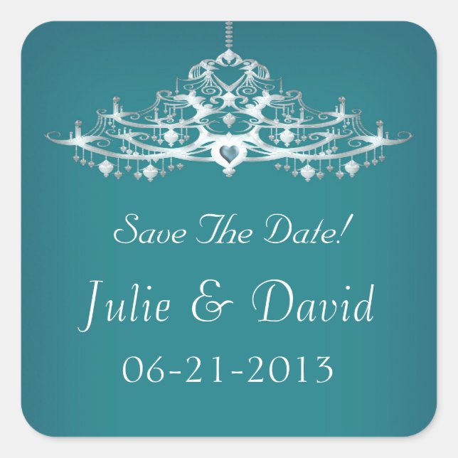 Elegant Chandelier Save The Date Wedding Square Sticker (Front)