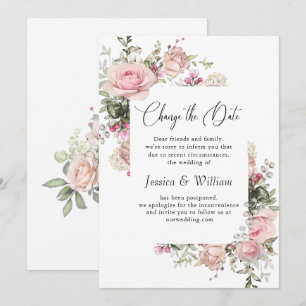 Elegant Change of Date Roses Wedding Announcement