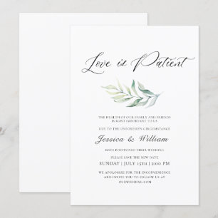 Elegant Change the Date Love is Patient Watercolor Invitation