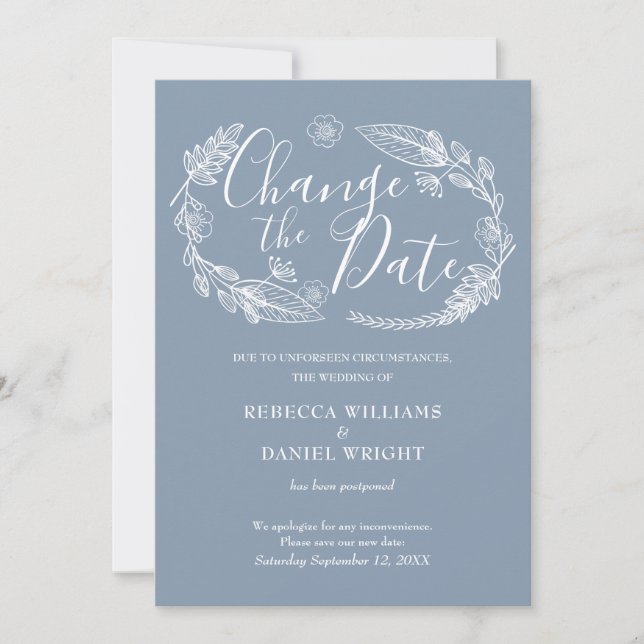 Elegant Change the Date Postponed Floral Invitation (Front)