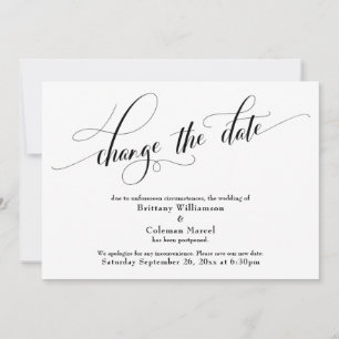 Elegant Change the Date White Wedding Announcement