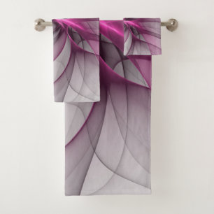 Elegant Chaos Modern Abstract Pink Fractal Art Bath Towel Set