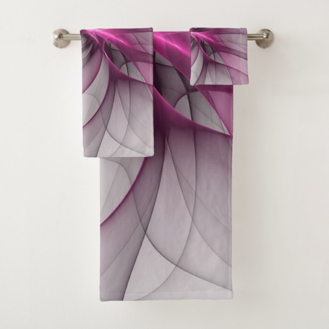 Elegant Chaos Modern Abstract Pink Fractal Art Bath Towel Set (Insitu)