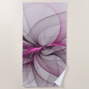 Elegant Chaos Modern Abstract Pink Fractal Art Beach Towel