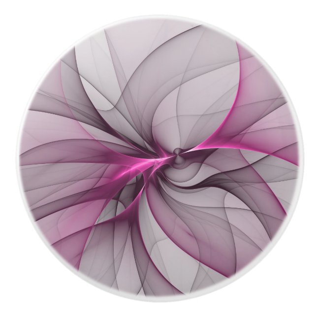 Elegant Chaos Modern Abstract Pink Fractal Art Ceramic Knob (Front)