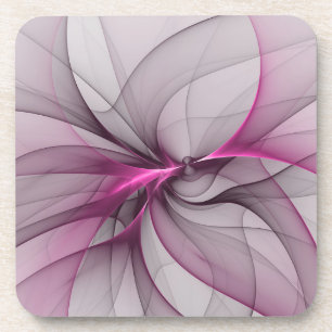Elegant Chaos Modern Abstract Pink Fractal Art Coaster