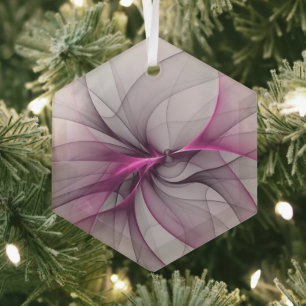 Elegant Chaos Modern Abstract Pink Fractal Art Glass Ornament