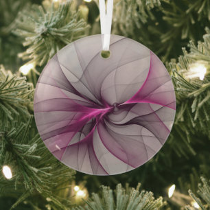 Elegant Chaos Modern Abstract Pink Fractal Art Glass Ornament