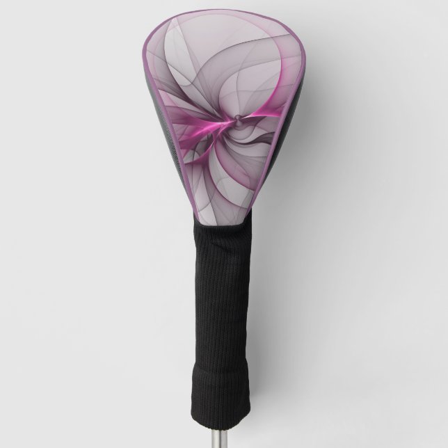 Elegant Chaos Modern Abstract Pink Fractal Art Golf Head Cover (Front)