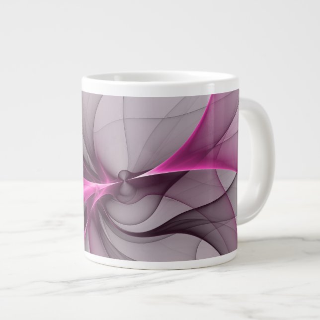 Elegant Chaos Modern Abstract Pink Fractal Art Large Coffee Mug (Front Right)
