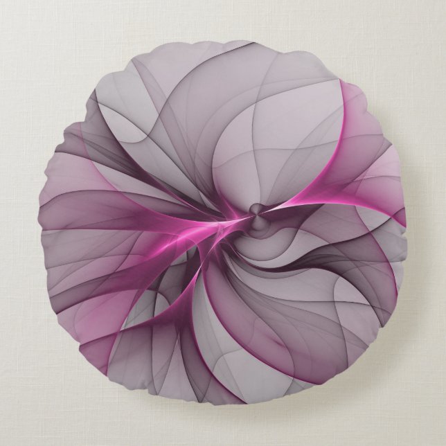 Elegant Chaos Modern Abstract Pink Fractal Art Round Pillow (Front)