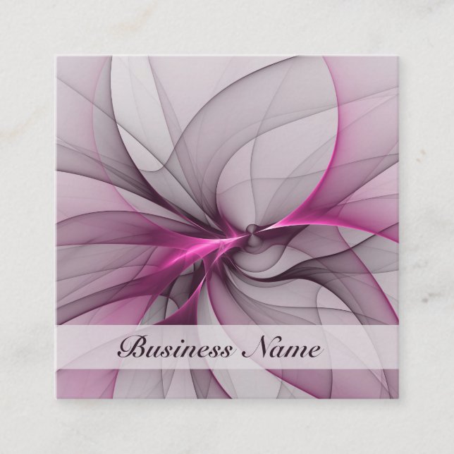 Elegant Chaos Modern Abstract Pink Fractal Art Square Business Card (Front)